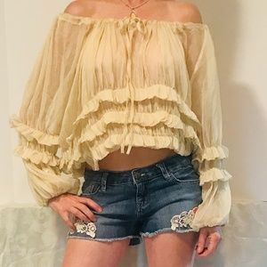 Gauzze ruffled long sleeve blouse